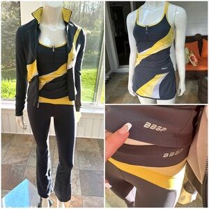 Bebe Sport 4 Pc Tracksuit, XS Concrete Gray / Daffodil Yellow EUC